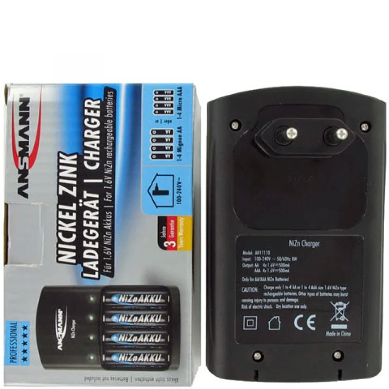 Ansmann Schnell-Ladegerät für NiZn 1,6 Volt Akku mit 4x 2500mWh Mignon AA