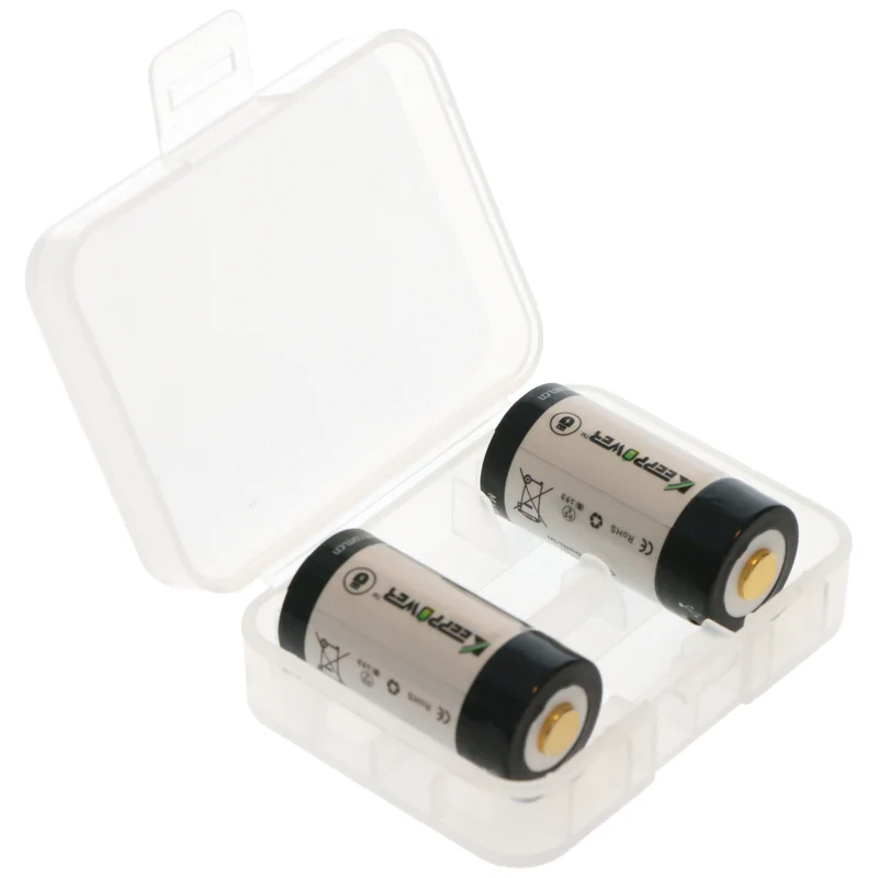 KEEPPOWER RCR123A mit Micro USB Ladebuchse, Li-Ion Akku, 3V, 1000mAh, 3000mWh, mit Aufbewahrungsbox und Doppel-Micro USB-C Ladekabel (2 St.)
