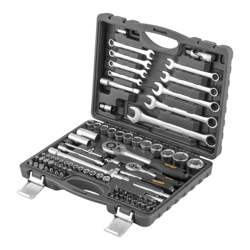 Procraft WS-82 Steckschlüssel Set 82 tlg. 1/4" / 1/2" Ratsche / Schlüssel / Stecknuss / Bits + Koffer