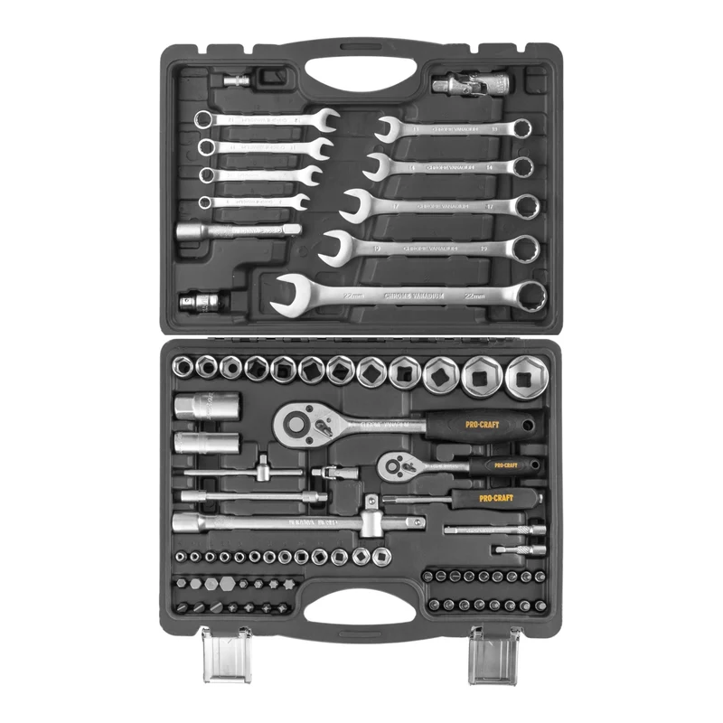 Procraft WS-82 Steckschlüssel Set 82 tlg. 1/4" / 1/2" Ratsche / Schlüssel / Stecknuss / Bits + Koffer