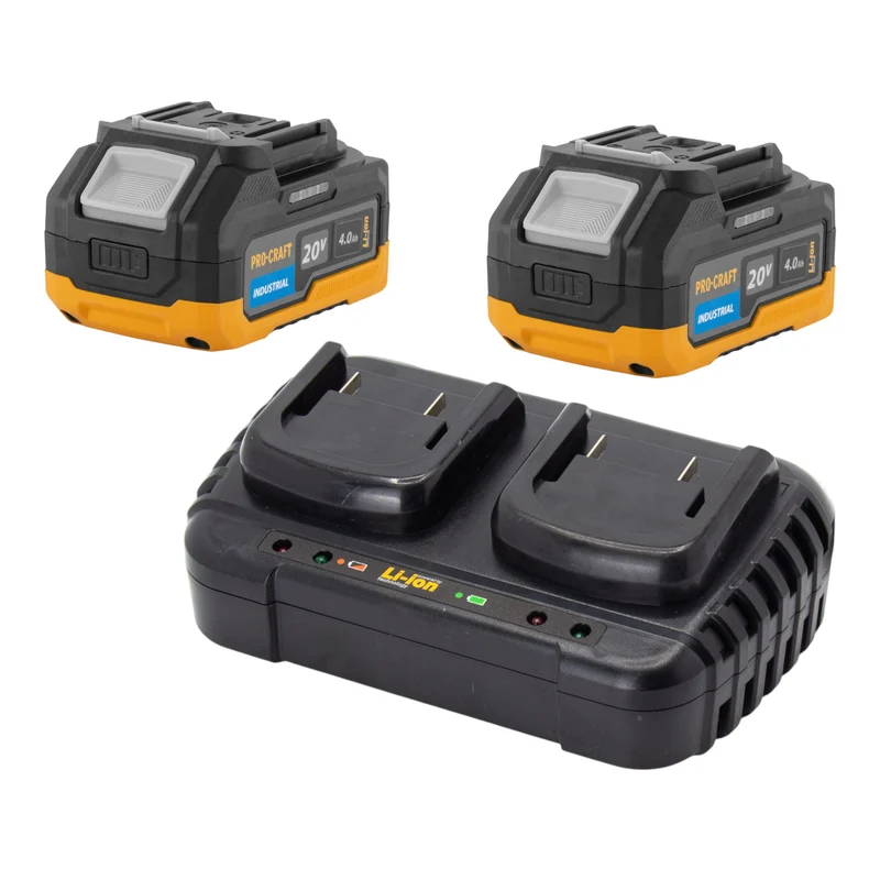 Procraft Starter Set 20 V 20/2 Doppel Ladegerät + 2x 20/4 Industrial Akku 4,0 Ah
