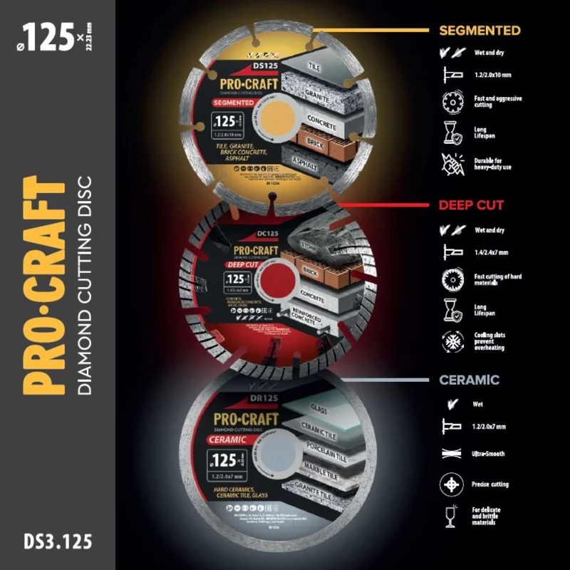 Procraft DS3.125 Diamanttrennscheiben set 3 tlg. 125 x 22,23 mm