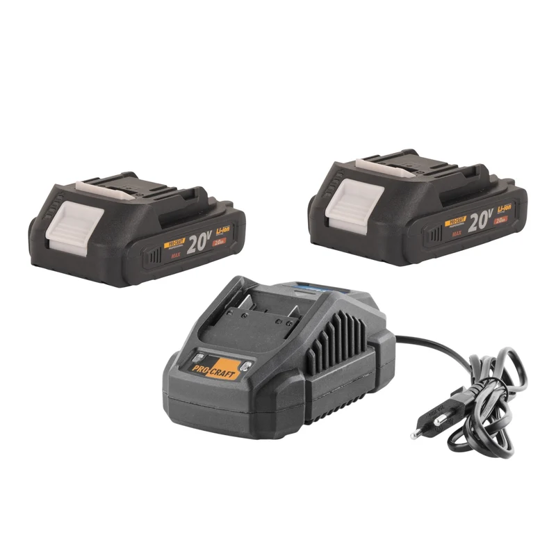 Procraft Starter Pack 20 V 20/2.4A Ladegerät + 2x 20/2A Akku 2,0 Ah