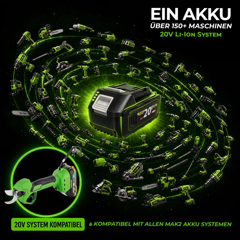 Procraft ES25Li Akku Astschere Gartenschere 20 V 25 mm + 1x Akku 2,0 Ah + Ladegerät