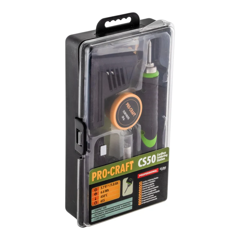 Procraft CS50 Akku Lötkolben 3,7 V 1,8 Ah 11 W 450°C + Ladekabel + Zubehör