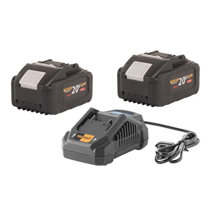 Procraft Starter Set 20 V 20/4A Schnell Ladegerät + 2x 20/8 Akku 8,0 Ah