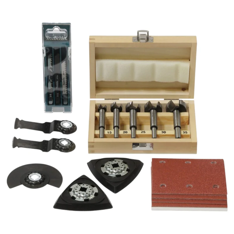 Makita Holzhandwerk Set 30 teilig ( P-84844 ) Stichsägeblätter, Schleifpapier, Forstnerbohrer, Multitool-Zubehör