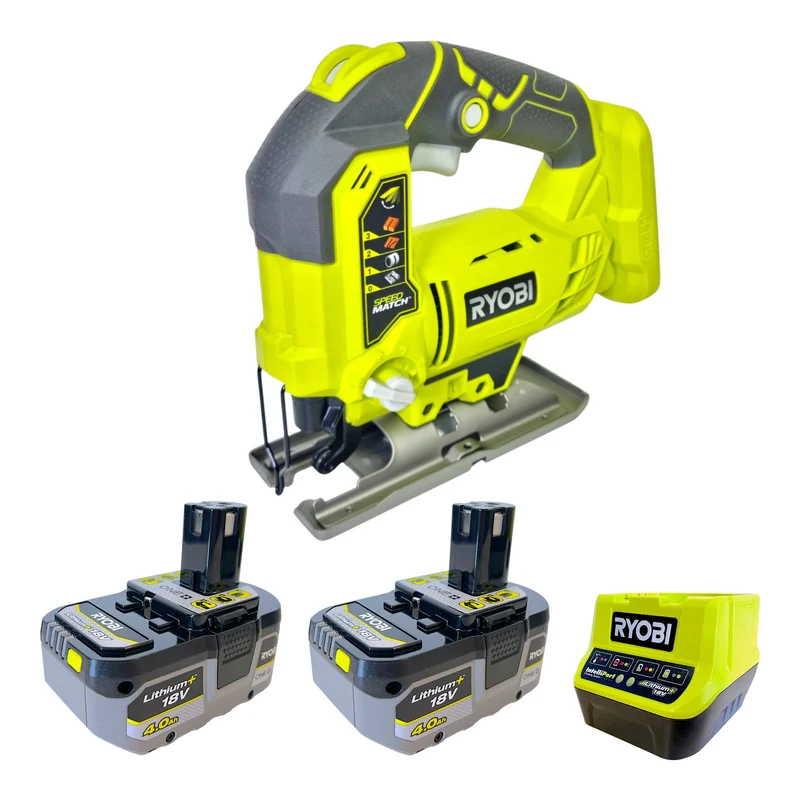 RYOBI R18JS-0 Akku Stichsäge 18 V 101 mm + 2x Akku 4,0 Ah + Ladegerät