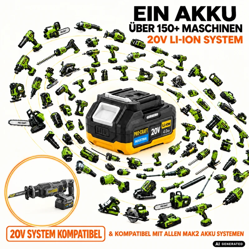 Procraft Industrial RS20Abb Recipro Säbelsäge 20 V Brushless + 1x Akku 2,0 Ah - ohne Ladegerät