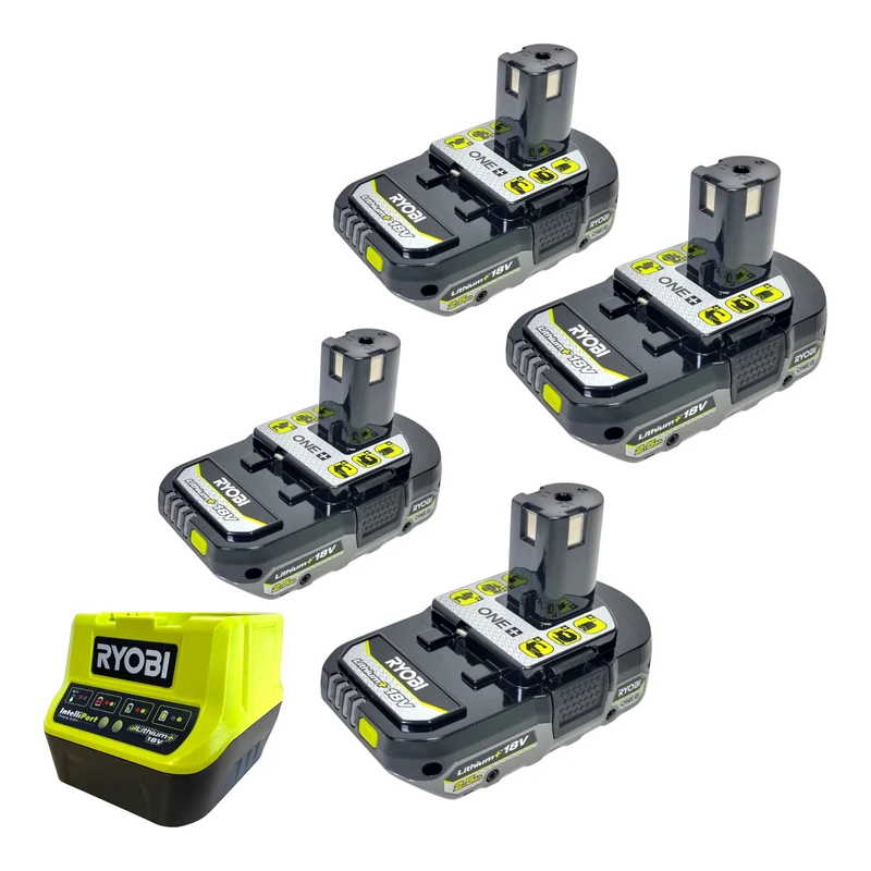 RYOBI RC18120-425C Schnell Ladegerät 18 Volt ONE+ + 4x Akku 18 V 2,5 Ah