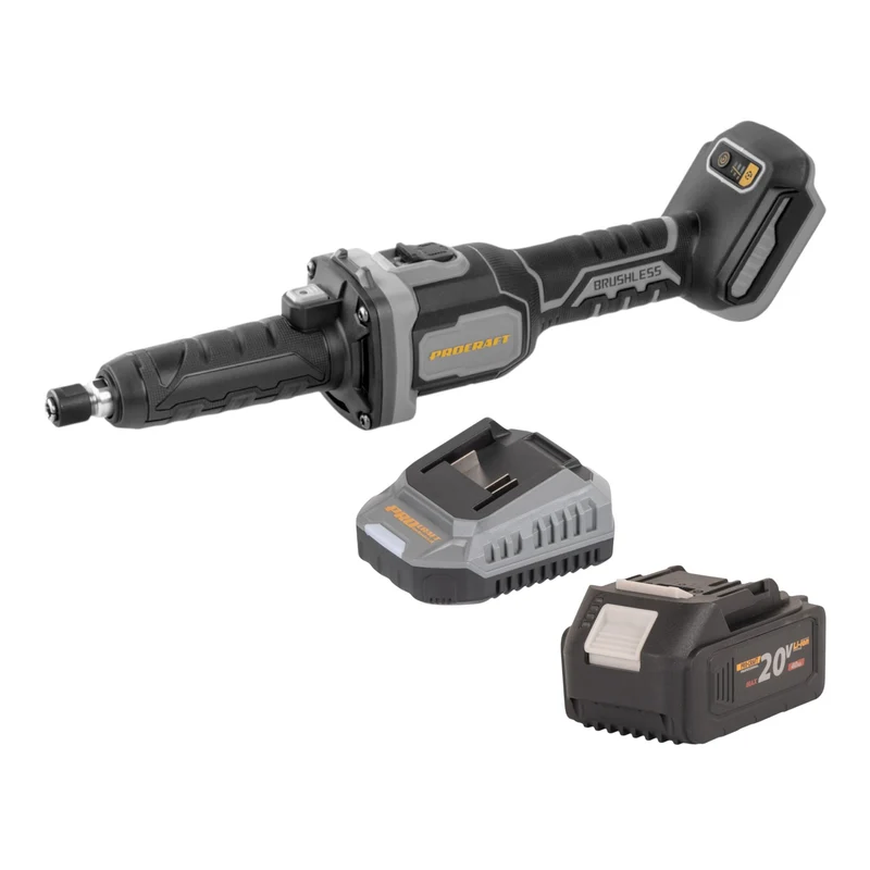 Procraft Industrial DG20A-BB Akku Geradschleifer 20 V 6 mm Brushless + 1x Akku 4,0 Ah + Ladegerät