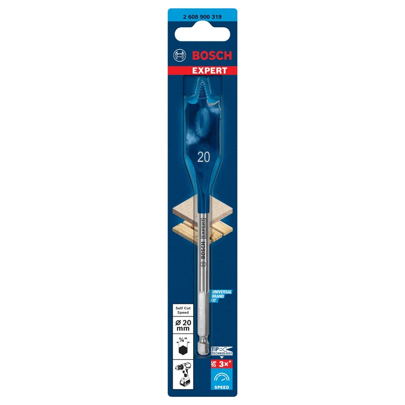 Bosch EXPERT SelfCut Speed Flachfräsbohrer 20 x 152mm ( 2608900319 ) für Hochgeschwindigkeitsbohren in Holz