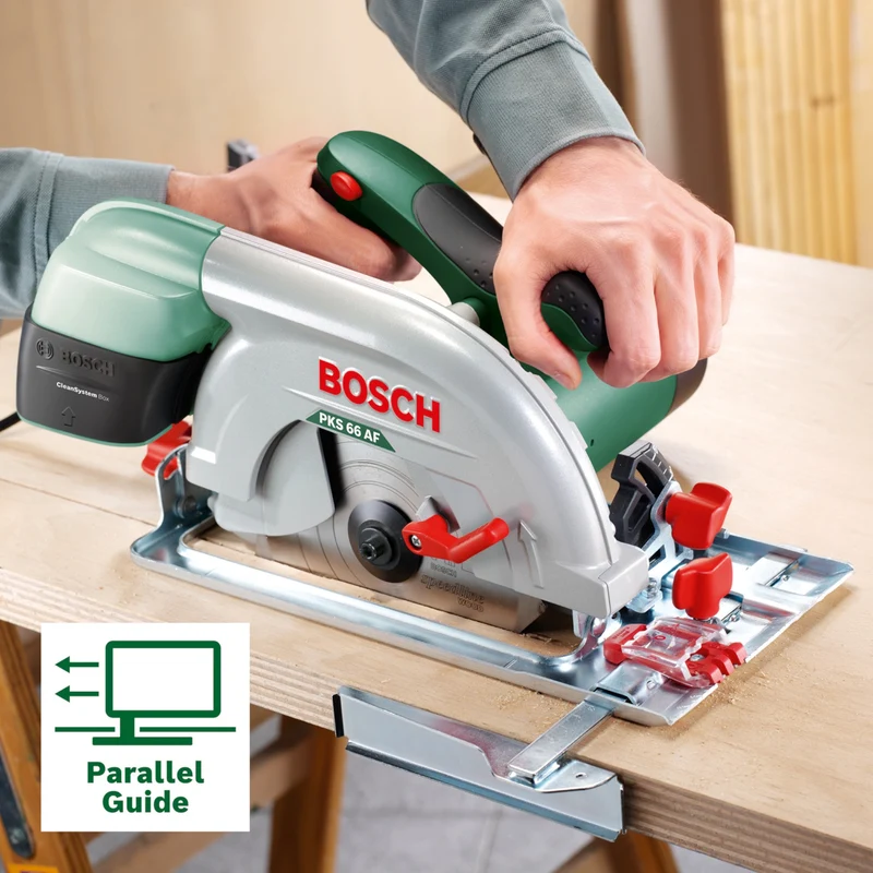 Bosch PKS 66 A Handkreissäge 1600 Watt 190 mm ( 0603502002 ) + Sägeblatt + Paralellanschlag + CleanSystem Box