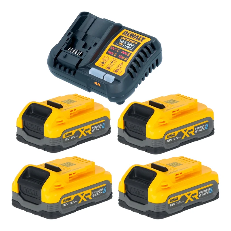 DeWalt DCB 1104 S4 Akku Starter Set mit Schnell Ladegerät + 4x Powerstack Akku 18 V 3,5 Ah