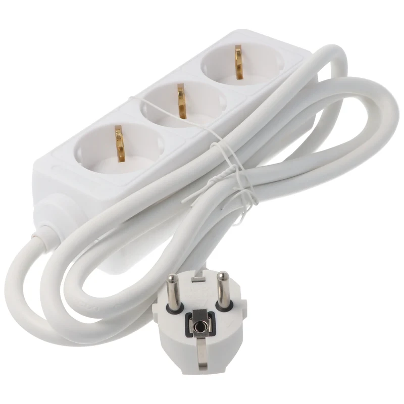 Arcas Steckdosenleiste 3-fach ohne Schalter, ideal für Winkelstecker und Schuko Stecker, weiß
