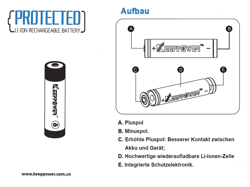 Keeppower 14430 - *1300mAh 3,6V - 3,7V Li-Ionen-Akku mit Schutzelektronik P1443C4