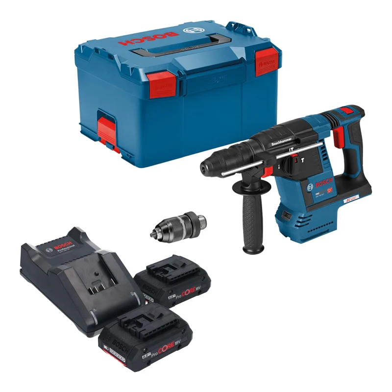 Bosch GBH 18V-26 F Professional Akku Bohrhammer 18 V 2,6 J SDS plus Brushless + 2x ProCORE Akku 4,0 Ah + Ladegerät + L-Boxx