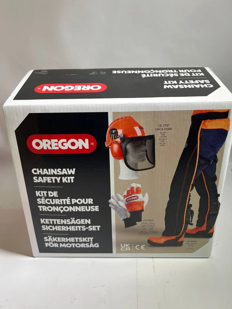 Oregon Kettensägen Schutzausrüstung Set ( 574742A ) mit Schutzhelm / Beinschutz und Handschuhe - Unvollständig