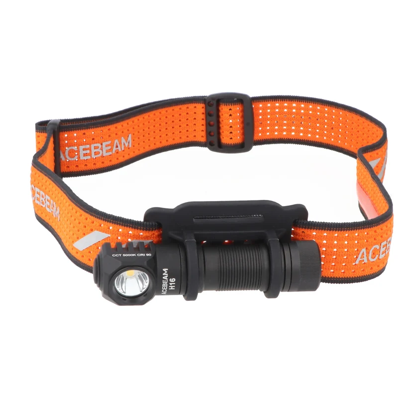 AceBeam H16 LED Stirnlampe mit max. 650 Lumen, 5.000K neutralweiß mit schwarzem Gehäuse, reflektierendes Kopfband, inklusive 14500 Li-Ion Akku