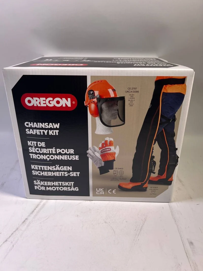 Oregon Kettensägen Schutzausrüstung Set ( 574742A ) mit Schutzhelm / Beinschutz und Handschuhe - Unvollständig