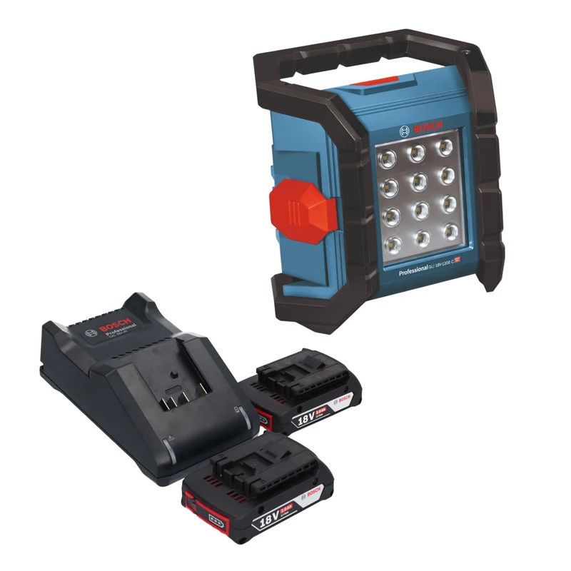 Bosch GLI 18V-1200 C Professional Akku Baustrahler 18 V 1200 lm + 2x Akku 2,0 Ah + Ladegerät