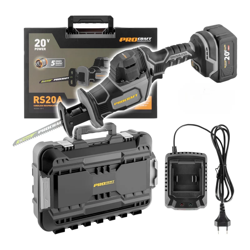 Procraft RS20A-1B-C Akku Recipro Säbelsäge 20 V Brushless + 1x Akku 4,0 Ah + Ladegerät + Koffer