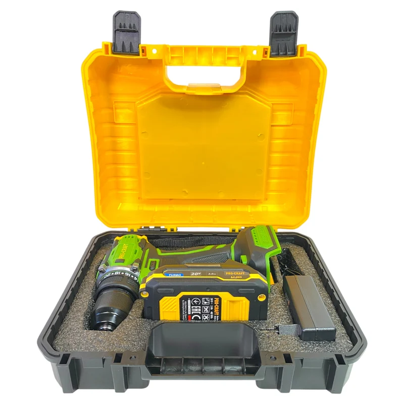 Procraft PA18Pro2-1B-C Akku Bohrschrauber 20 V 30 Nm Brushless + 1x Akku 2,0 Ah + Ladegerät + 32 tlg. Bit Set + Koffer