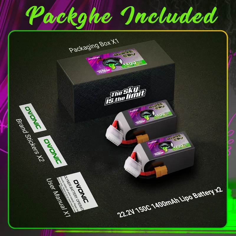 Ovonic Rebel 2.0 6S LiPo Akku 1400mAh 150C 6S 22,2V Pack mit XT60-Stecker (2 Stück)