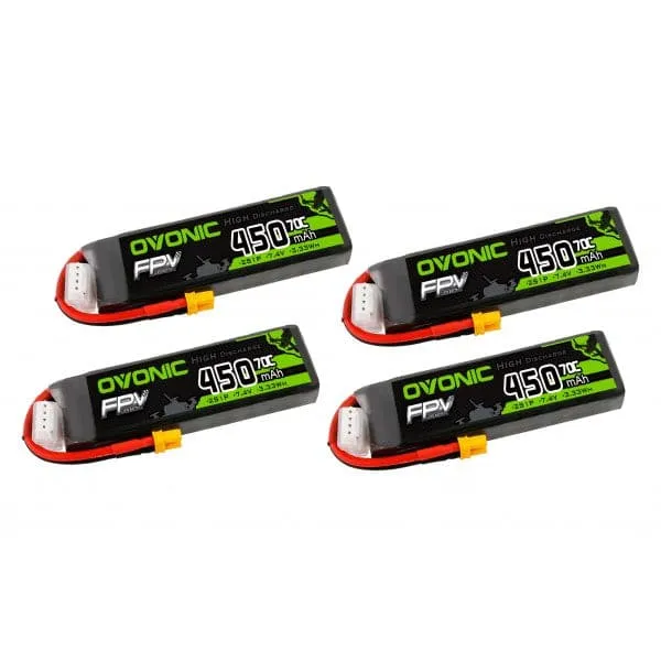 Ovonic FPV 2S LiPo Akku 450mAh 2S1P 7,4V 70C Lipo-Akkupack mit XT30-Stecker (4 Stück)