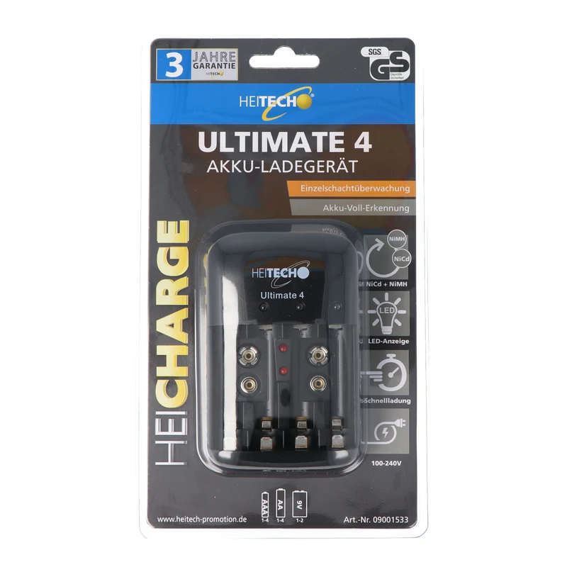 Heitech Stecker-schnell-Ladegerät Ultimate 4 mit Einzelschacht-Überwachung, Erhaltungsladung und Akku-Defekt-Erkennung