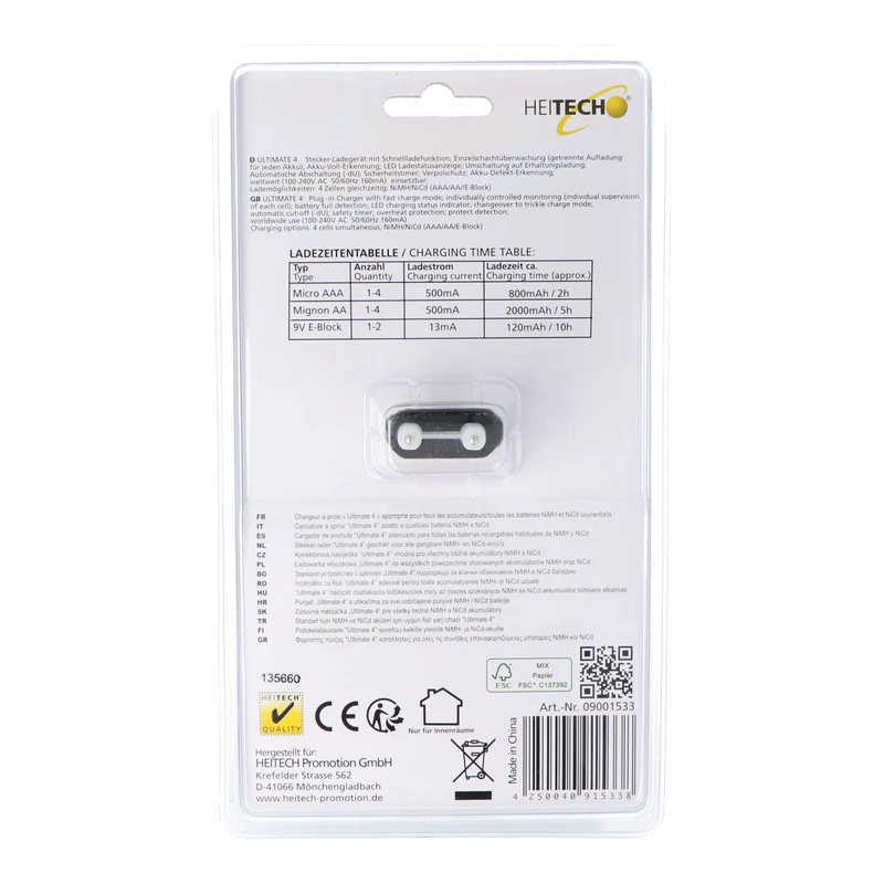 Heitech Stecker-schnell-Ladegerät Ultimate 4 mit Einzelschacht-Überwachung, Erhaltungsladung und Akku-Defekt-Erkennung