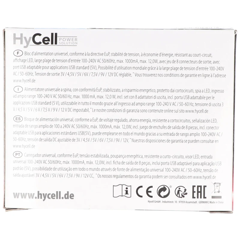 AccuCell Universalnetzteil mit 9 Volt Batterieanschluss, perfekt um klassische 9 Volt Batterien oder Akkus zu ersetzen, max. 1000mA Ladestrom