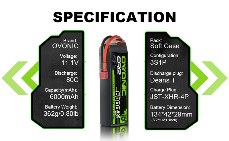 Ovonic Car 3S Lipo Akku 6000mAh 3S1P 80C 11,1V RC Lipo Akku mit Deans T Stecker