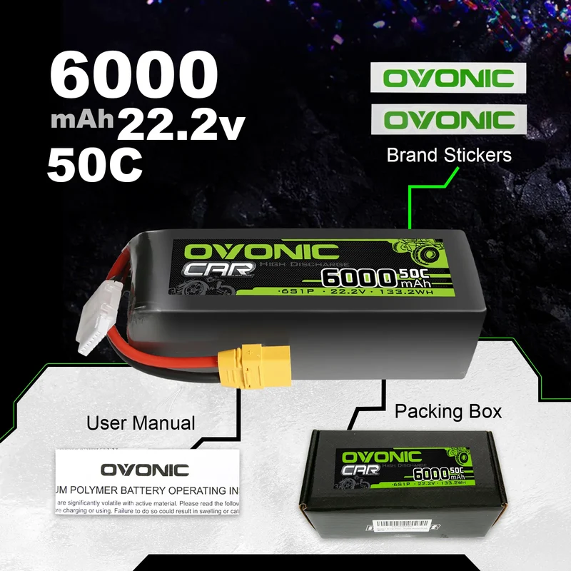 Ovonic Car 6S Lipo Akku 6000mAh 6S1P 50C 22,2V RC Lipo Akku mit XT90 Stecker