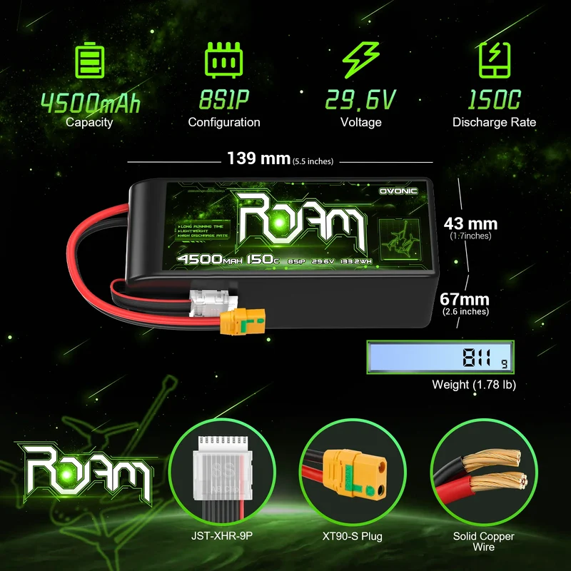 Ovonic Roam Series 6S Lipo Akku 4500mAh 6S1P 150C 22,2V und XT90-S
