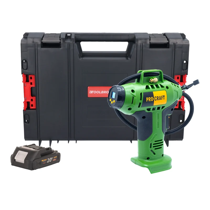 Procraft LK20 Akku Kompressor 20 V 11 bar + 1x Akku 2,0 Ah + RHINO Toolcase - ohne Ladegerät