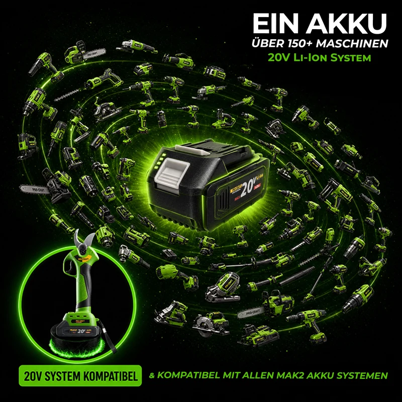 Procraft ES28Li bb Akku Astschere Gartenschere 20 V 25 mm + 2x Akku 2,0 Ah + Ladegerät