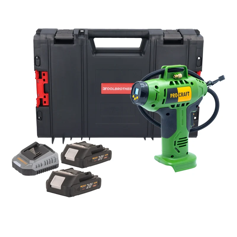 Procraft LK20 Akku Kompressor 20 V 11 bar + 2x Akku 2,0 Ah + Ladegerät + RHINO Toolcase