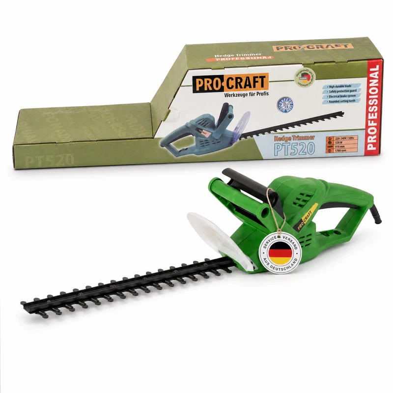 Procraft PT520 Heckenschere 520 Watt 410 mm Schnittlänge 20 mm Schnittstärke