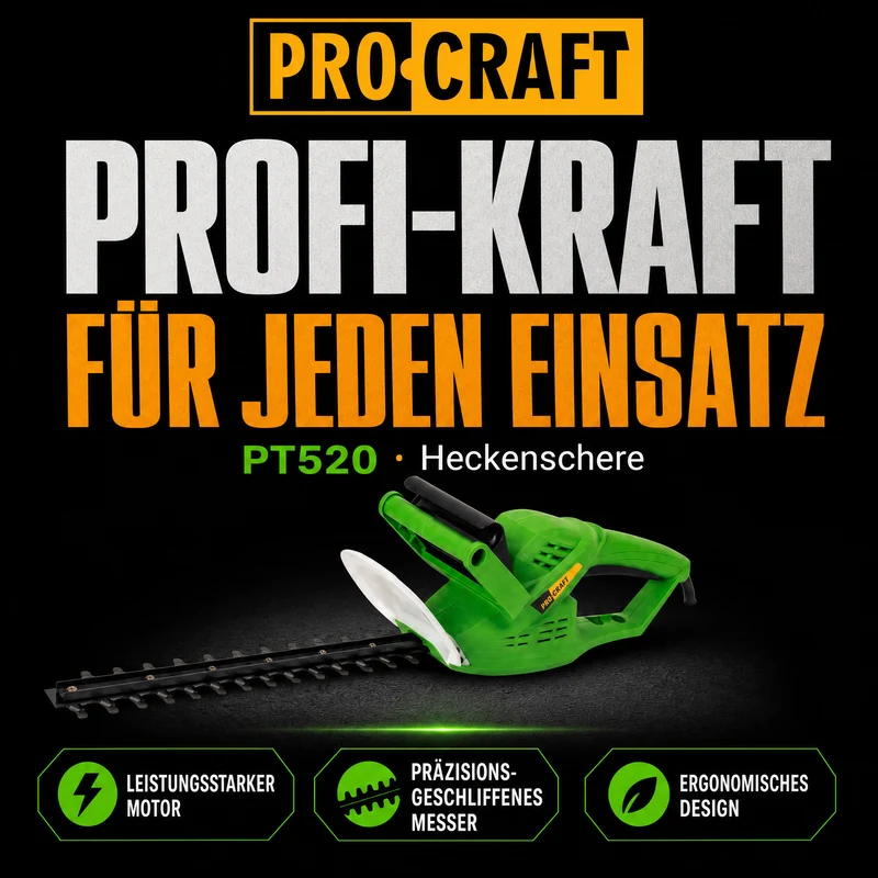 Procraft PT520 Heckenschere 520 Watt 410 mm Schnittlänge 20 mm Schnittstärke