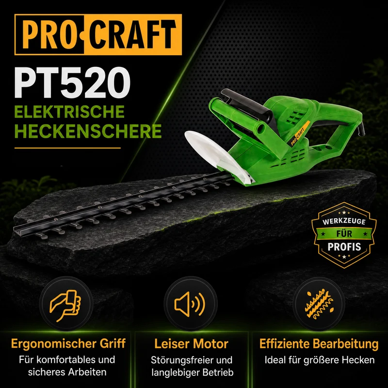 Procraft PT520 Heckenschere 520 Watt 410 mm Schnittlänge 20 mm Schnittstärke