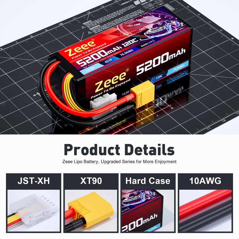 Zeee 4S Lipo-Akku 5200mAh 14,8V 120C Hardcase RC-Akku mit XT90-Stecker (2St.)