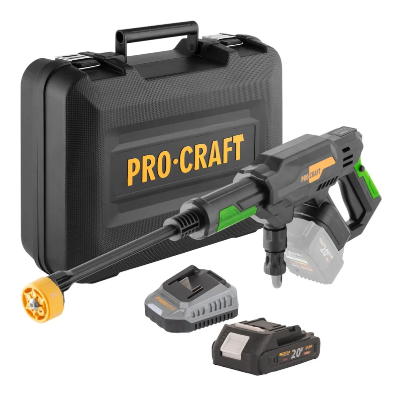 Procraft CW20bb Akku Hochdruckreiniger 20 V 30 bar 180 l/h Brushless + 1x Akku 2,0 Ah + Ladegerät + Koffer