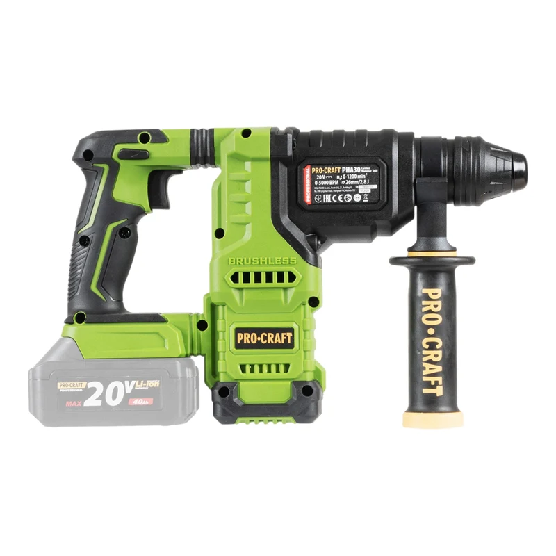 Procraft PHA30-bb-c Akku Bohrhammer 20 V 2,8 J SDS plus Brushless + 1x Akku 2,0 Ah + Koffer - ohne Ladegerät
