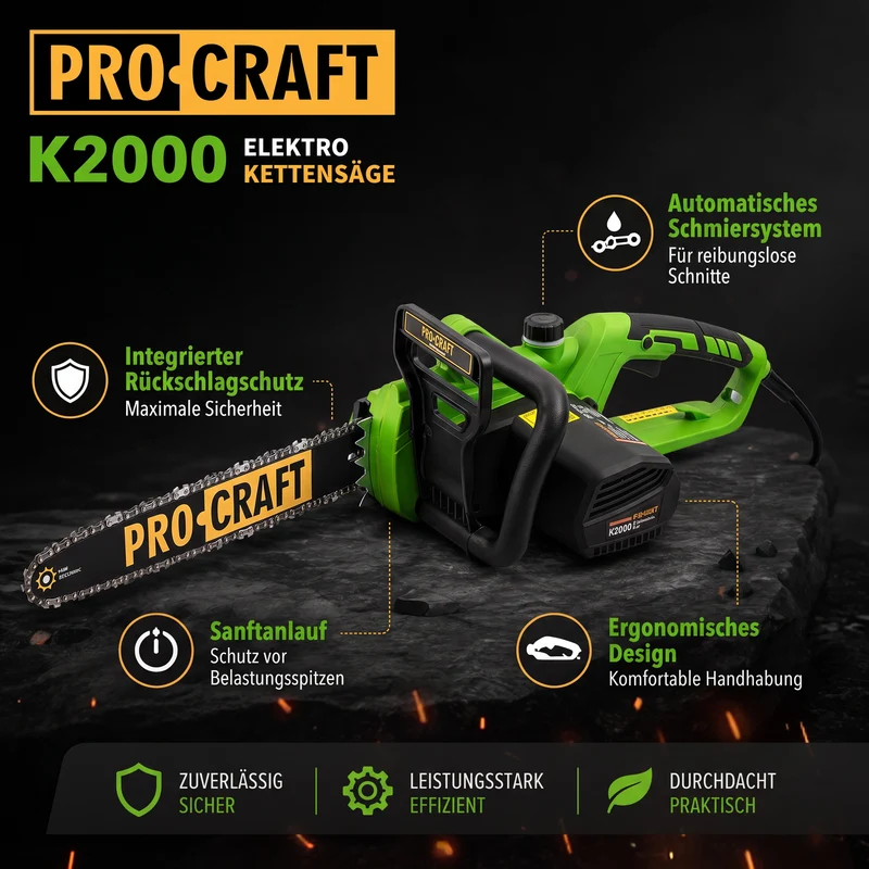 Procraft K2000 Kettensäge 1800 Watt 406 mm Schnittlänge