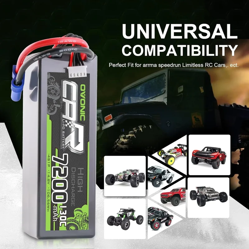 Ovonic Car 4S 7200mAh Lipo Akku 130C 14,8V RC Lipo Akku mit EC5 Stecker (2 Stück)
