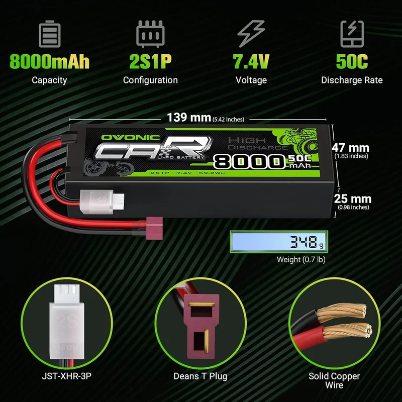Ovonic Car 2S 8000mAh Lipo Akku 2S1P 50C 7,4V RC Lipo Akku HardCase mit Deans T Stecker
