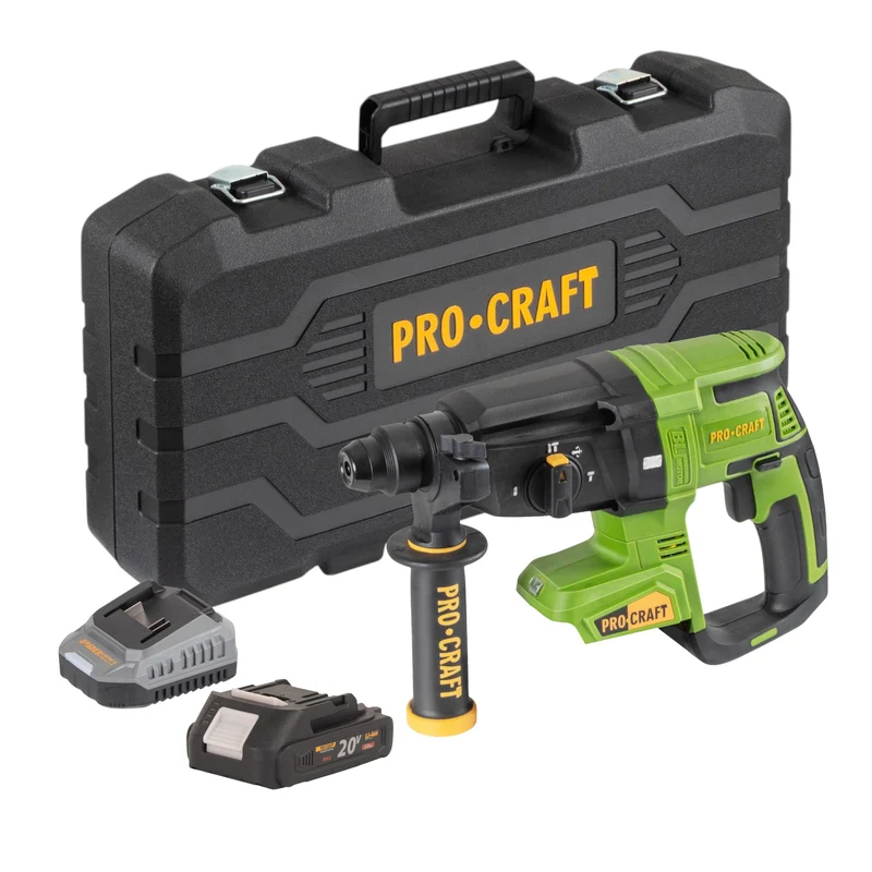 Procraft PHA40bb-c Akku Bohrhammer 20 V 2,6 J SDS plus Brushless + 1x Akku 2,0 Ah + Ladegerät + Koffer