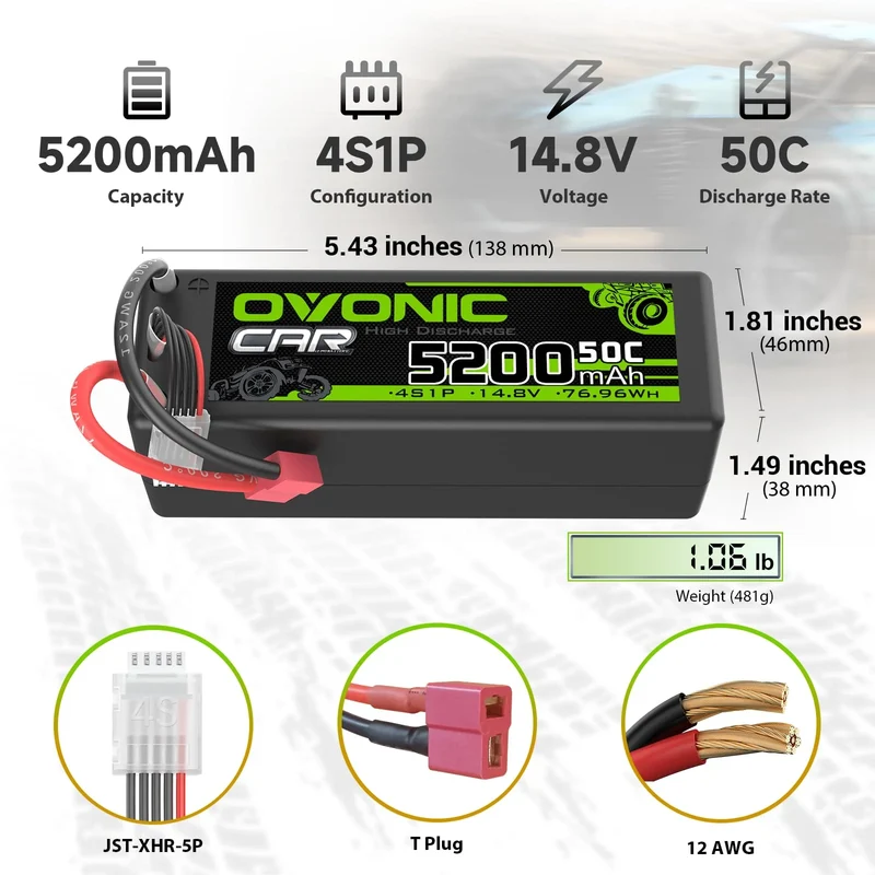 Ovonic Car 4S LiPo Akku 14,8V 5200mAh 50C Hardcase Lipo-Akku mit T-Stecker