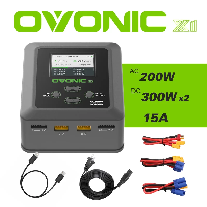 Ovonic X1 Zweikanal-LiPo-Ladegerät AC200W/DC300Wx2 Lipo-Akku-Balance-Ladegerät